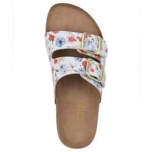 White Mountain Footbeds Helga Comfort Sandals Boho White Floral Leather Sz 8